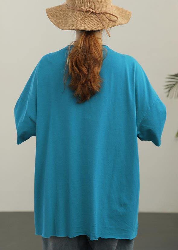 Blue Side Open Half Sleeve Cotton Summer Top