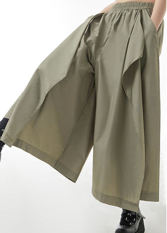 Army Green Elastic Waist Side Open Pants Skirt Spring