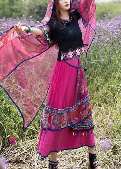 Novelty Black Embroideried Tulle Top and Skirts Two Piece Set Summer