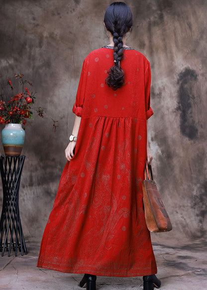 Red Asymmetrical Print Velour Robe Dresses Spring
