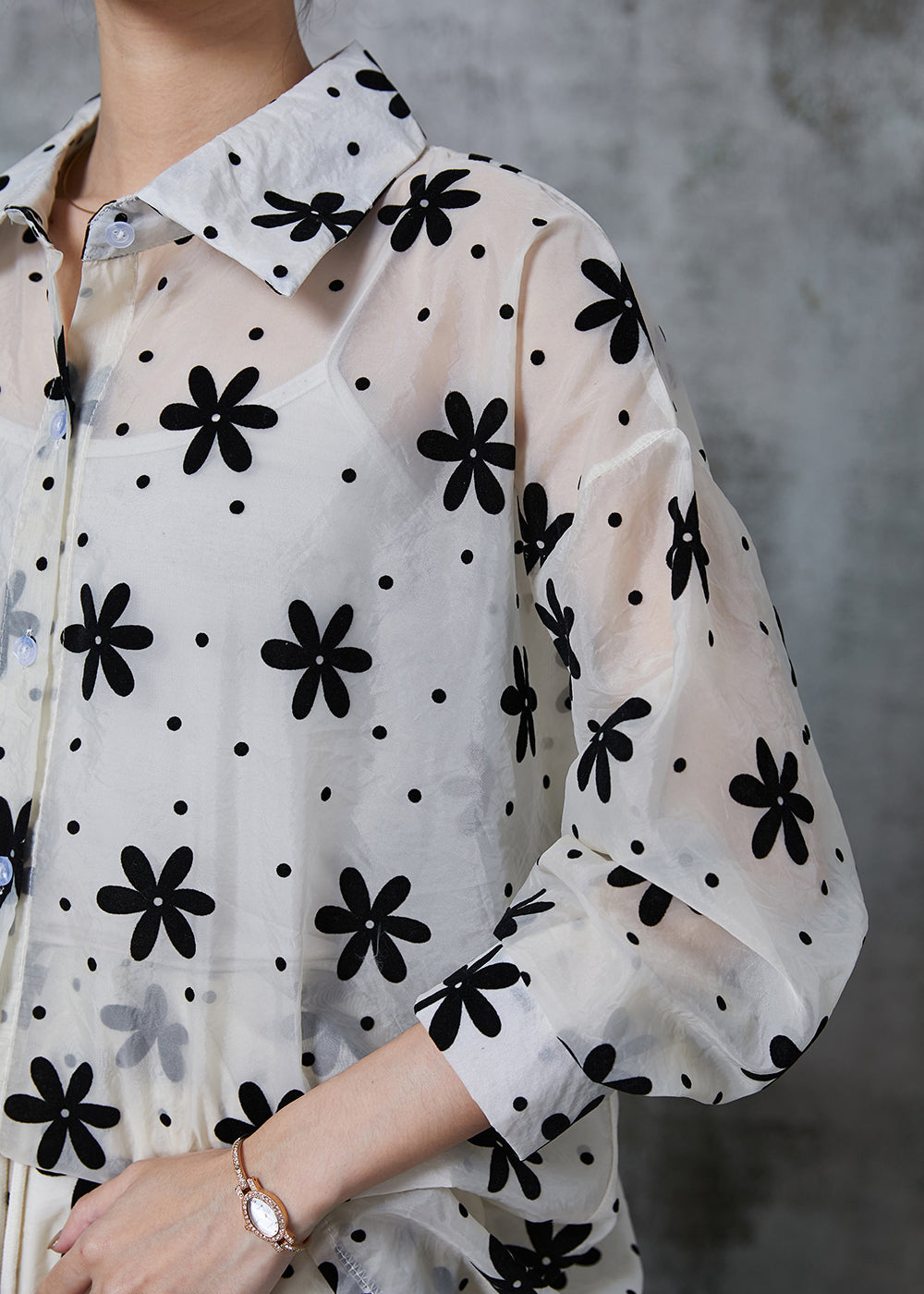 White Oversized Print Chiffon Two Piece Suit Set Summer