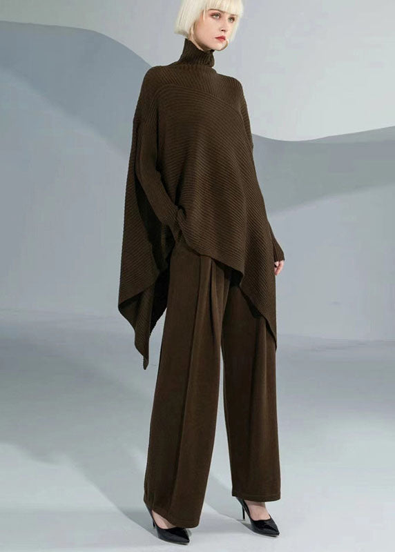 Diy Chocolate Turtle Neck Asymmetrical Wool Sweater Tops Long Sleeve Winter