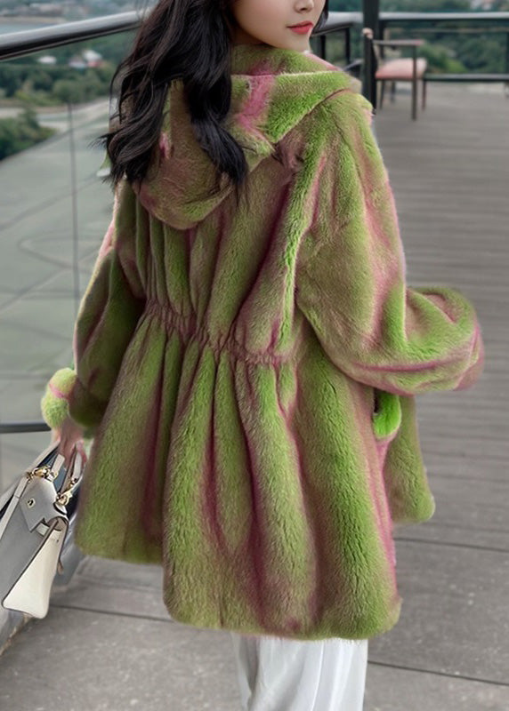 Green Cinched Hooded Coats Winter