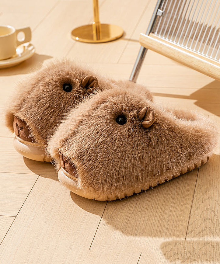 Stylish Comfy Fuzzy Fur Slippers Shoes Brown