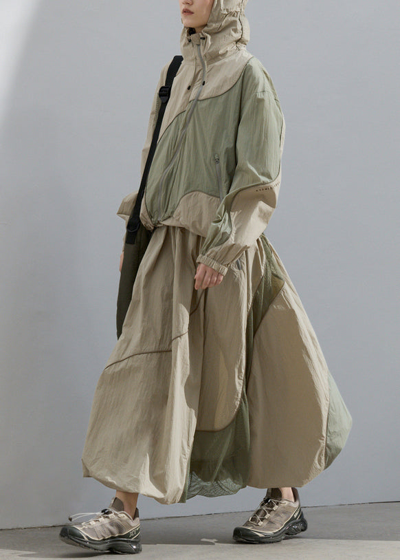Summer Green Loose Sunscreen Coat and Skirt Two Pieces Set