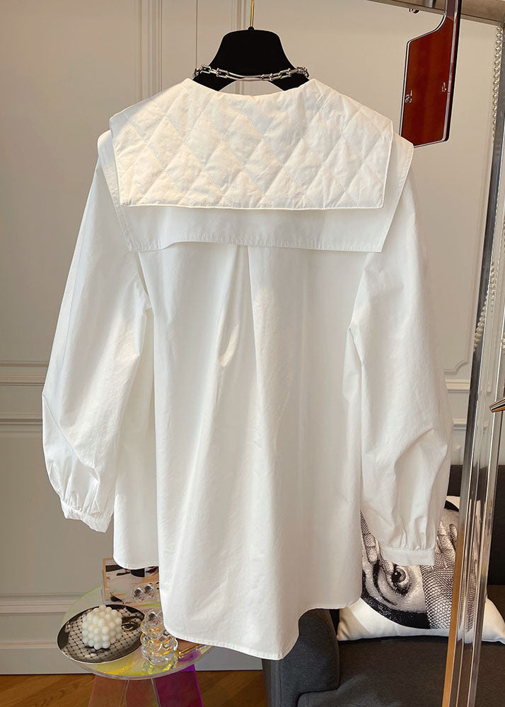 Loose White Peter Pan Collar Button Shirt Fall