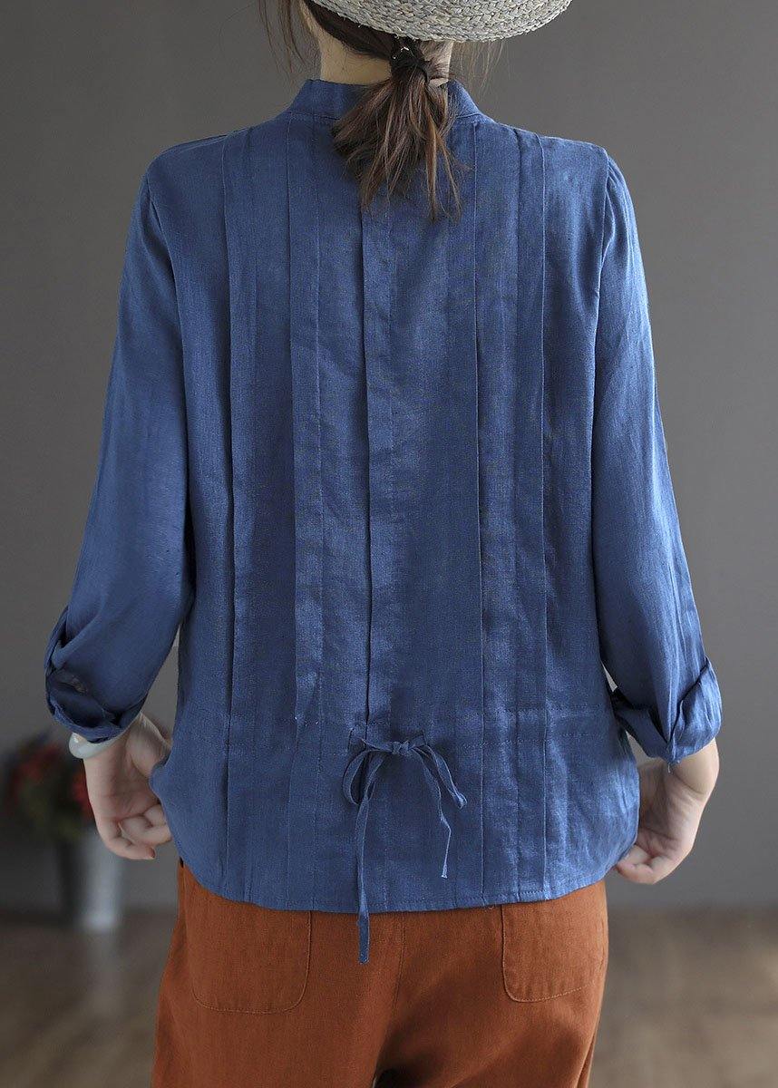 White Flower Button Fall Top Long Sleeve Linen