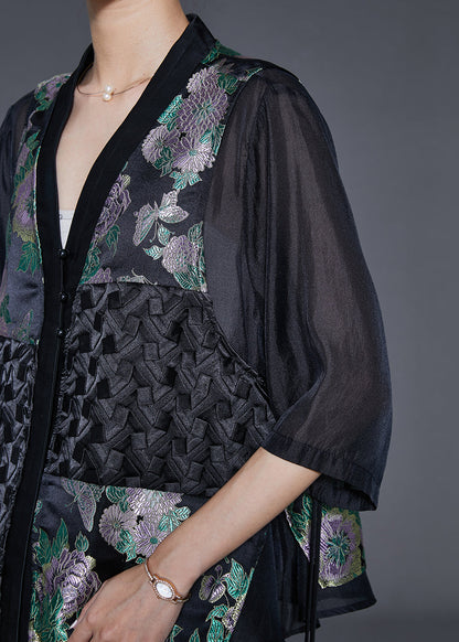 Black Oversized Patchwork Silk Two Pieces Set Summer