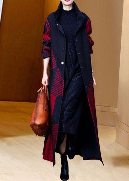 Red Oversized Striped Warm Fleece Wool Coat Outwear Spring