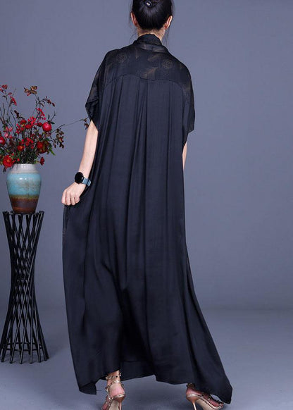 Black Print Feather Chiffon Dress Summer