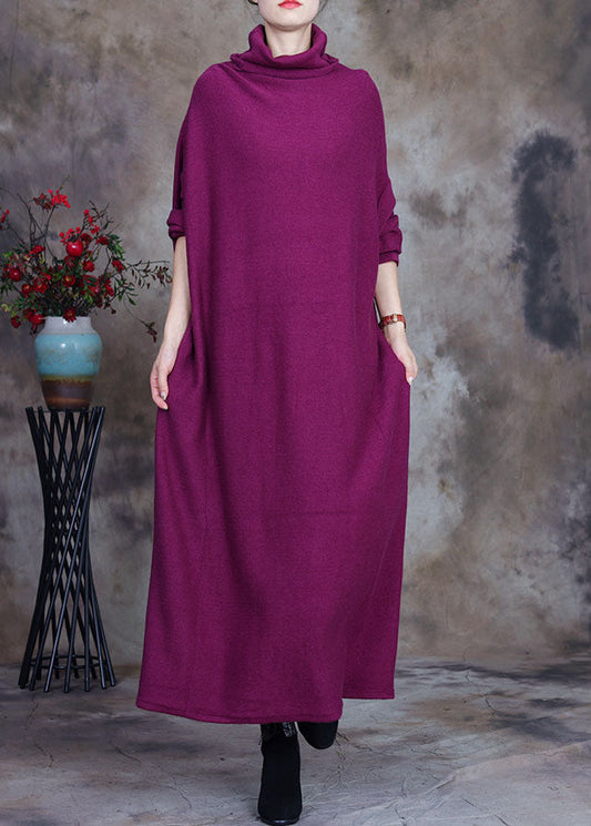 Purple Red Loose Knit Holiday Dress Spring