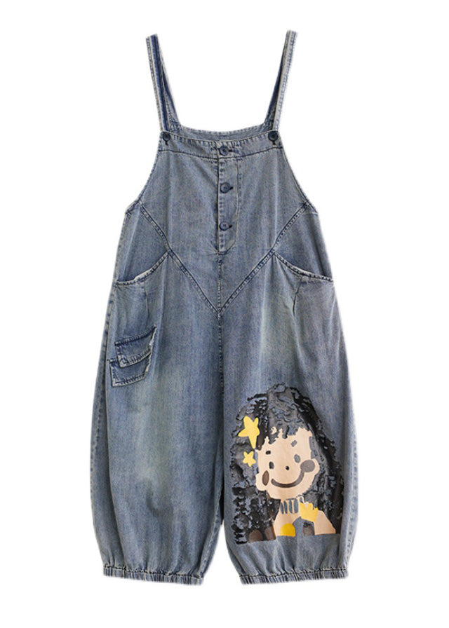 Blue Slash Neck City Girl Denim Jumpsuit Summer