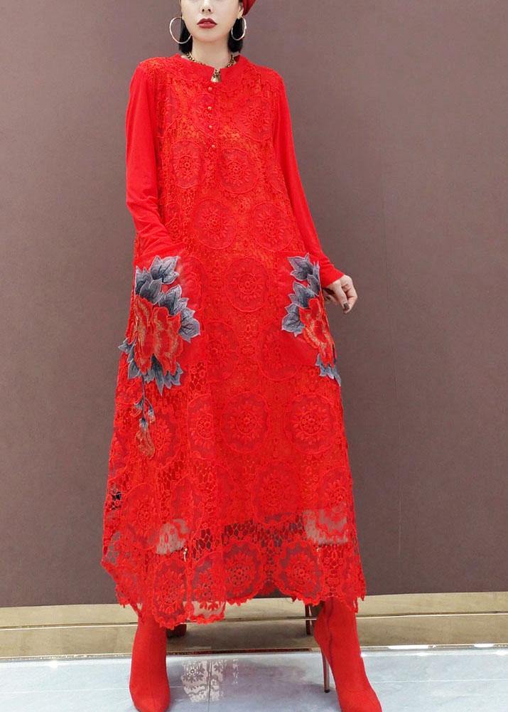 Black O-neck Lace Print Dress Fall