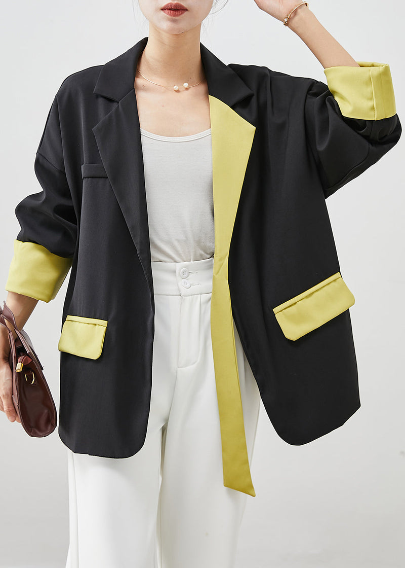 Black Asymmetrical Patchwork Spandex Coats Fall