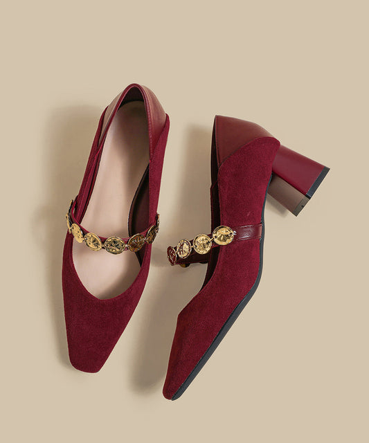 Classy Mulberry Chunky Suede Comfortable Splicing Square Toe