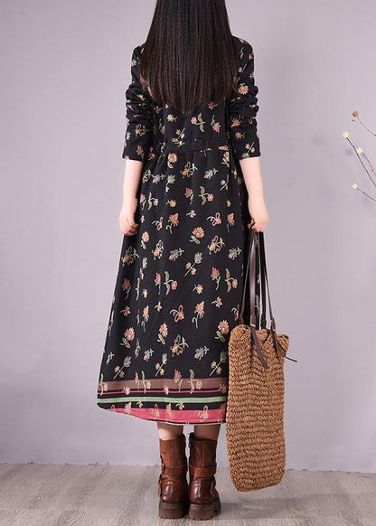 Drawstring Spring Tunics Black Print Art Dresses