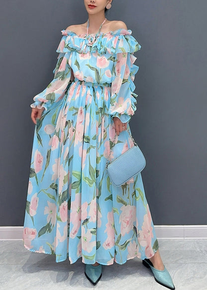 Orange Slash Neck Cold Shoulder Patchwork Long Dress Long Sleeve