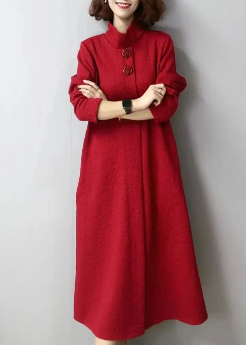 Autumn and Winter New Green Thick Turtleneck Jacquard Dress