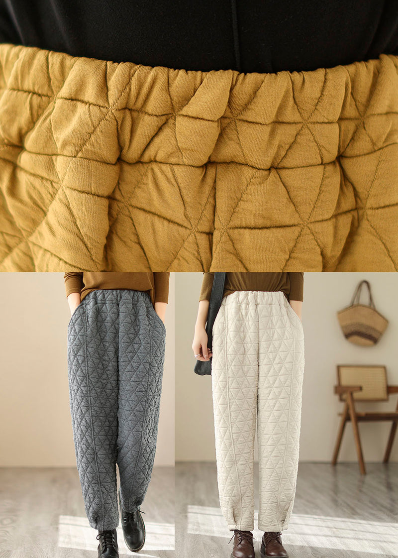 Yellow Pockets Plaid Patchwork Fleece Pants Winter