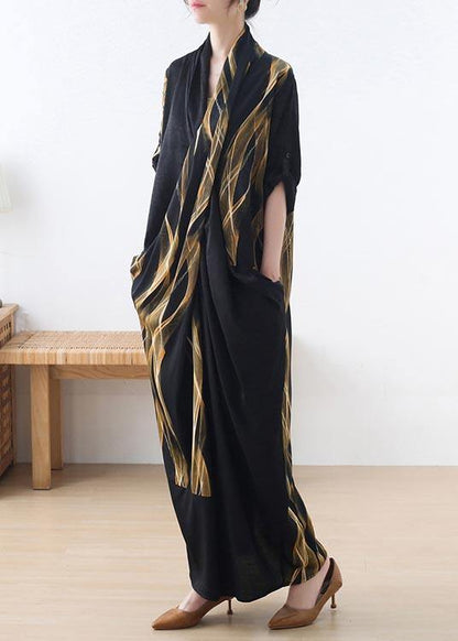 Fitted Black Print Chiffon Asymmetrical Design Summer Holiday Dress