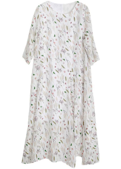 Unique Print Asymmetrical Design Linen Summer Robe Dresses