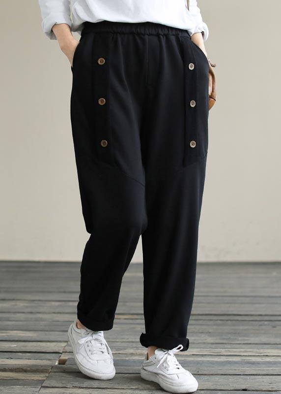 Vivid Black Jeans Spring Elastic Waist Patchwork Work Pant
