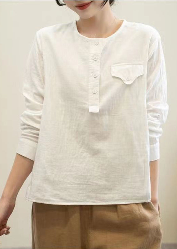 Simple Orange O-neck Patchwork Button Tops Long Sleeve