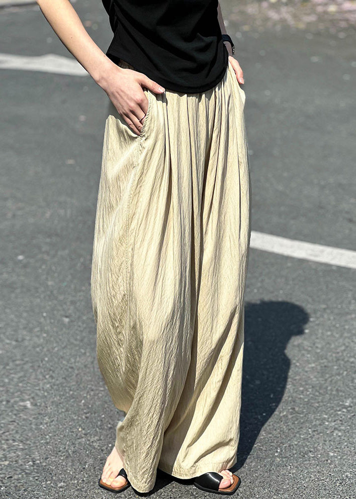 Apricot Thin Cotton Summer Pants Elastic Waist