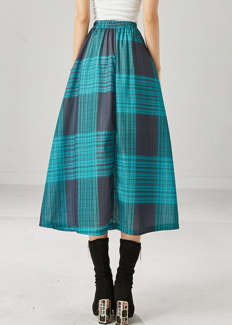 Blackish Green Plaid Cotton a Line Skirt Spring