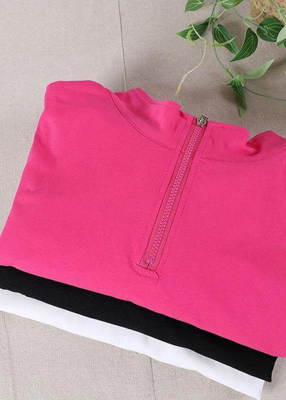 White Zippered Cotton Blouse Tops Summer