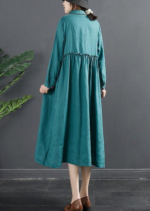 Classy Lapel Ruffles Shape Blue Maxi Dresses
