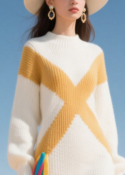 White Lace Patchwork Warm Knitwear Dress Winter