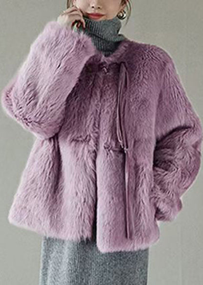 Purple Button Mink Hair Coat Winter