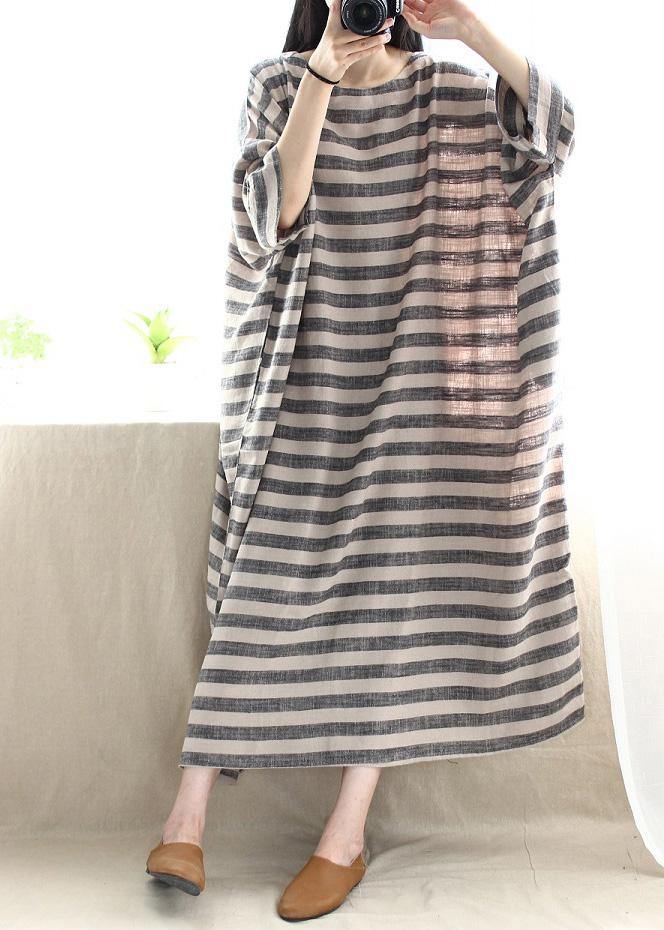 O Neck Pockets Runway Striped Dresses