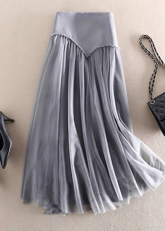Grey High Waist Patchwork Tulle Skirt Spring