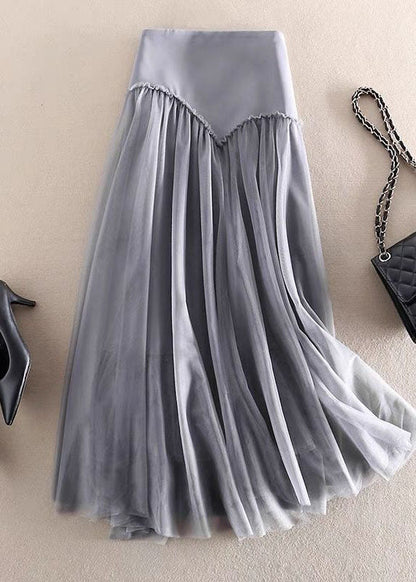 Grey High Waist Patchwork Tulle Skirt Spring