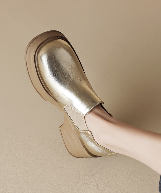 Gold Platform Cowhide Leather Splicing Loafers for