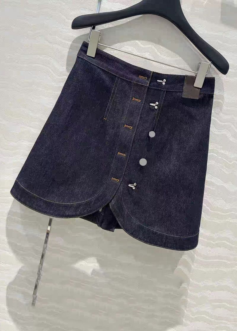 Blue Turtleneck Asymmetrical Patchwork Denim Coats and Skirts Two Pieces Set Fall