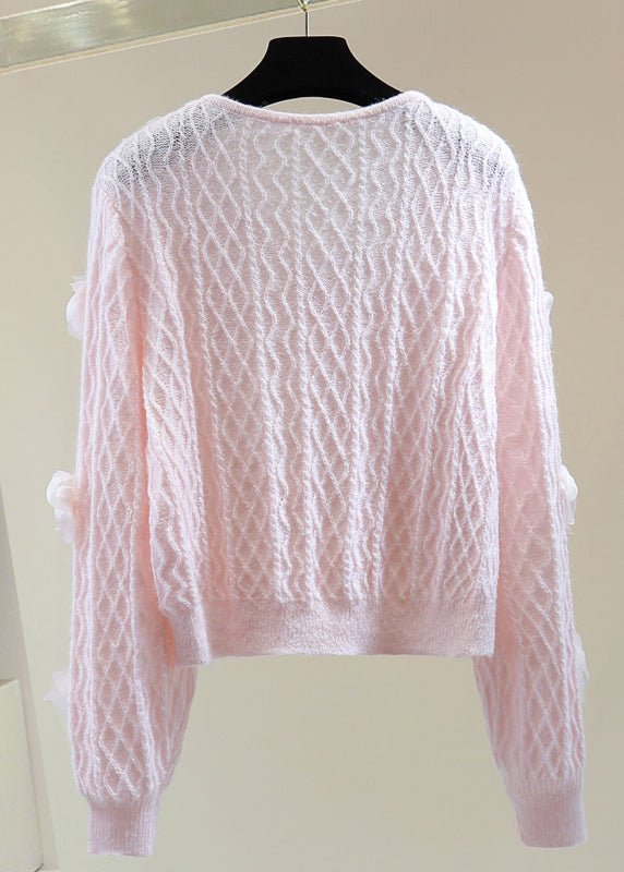 French Blue O-neck Zircon Cotton Knit Sweater Winter
