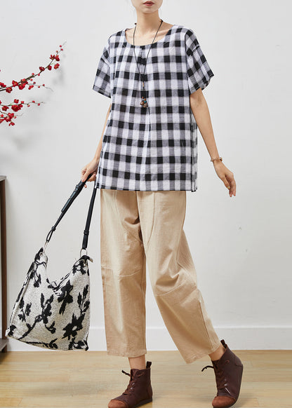 Grey Oversized Plaid Linen Two Piece Set Clothing Summer