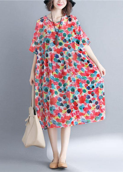 Red Chiffon Dotted Robe Dresses Short Sleeve