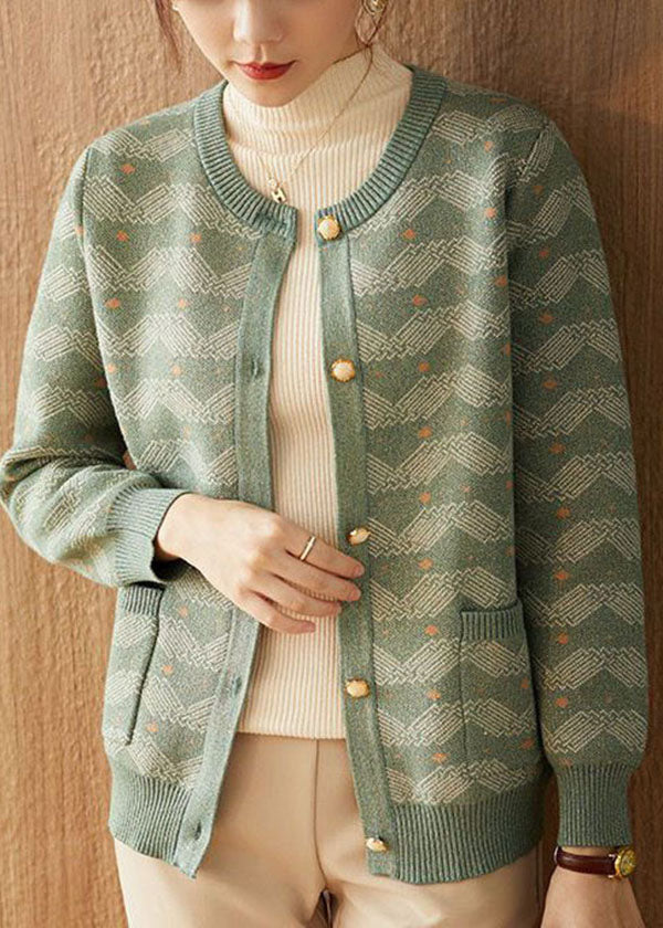 Green Oversized Print Woolen Coat Outwear Fall