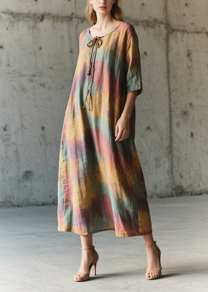Art Rainbow Oversized Tie Dye Cotton Vacation Dresses Half Sleeve