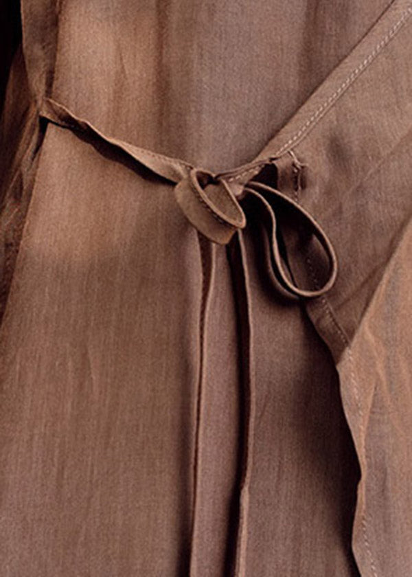 Brown Cotton Upf 50+ Long Cardigan Asymmetrical Long Sleeve