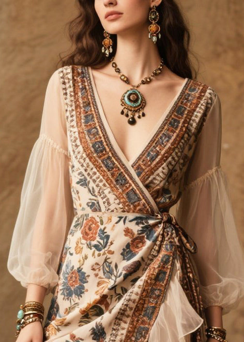 Beige Asymmetrical Patchwork Chiffon Tunic Dresses Summer