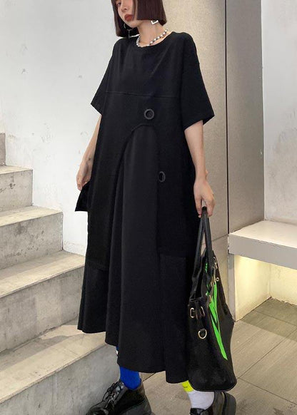 Loose Black Patchwork Asymmetrical Design Robe Dresses Summer