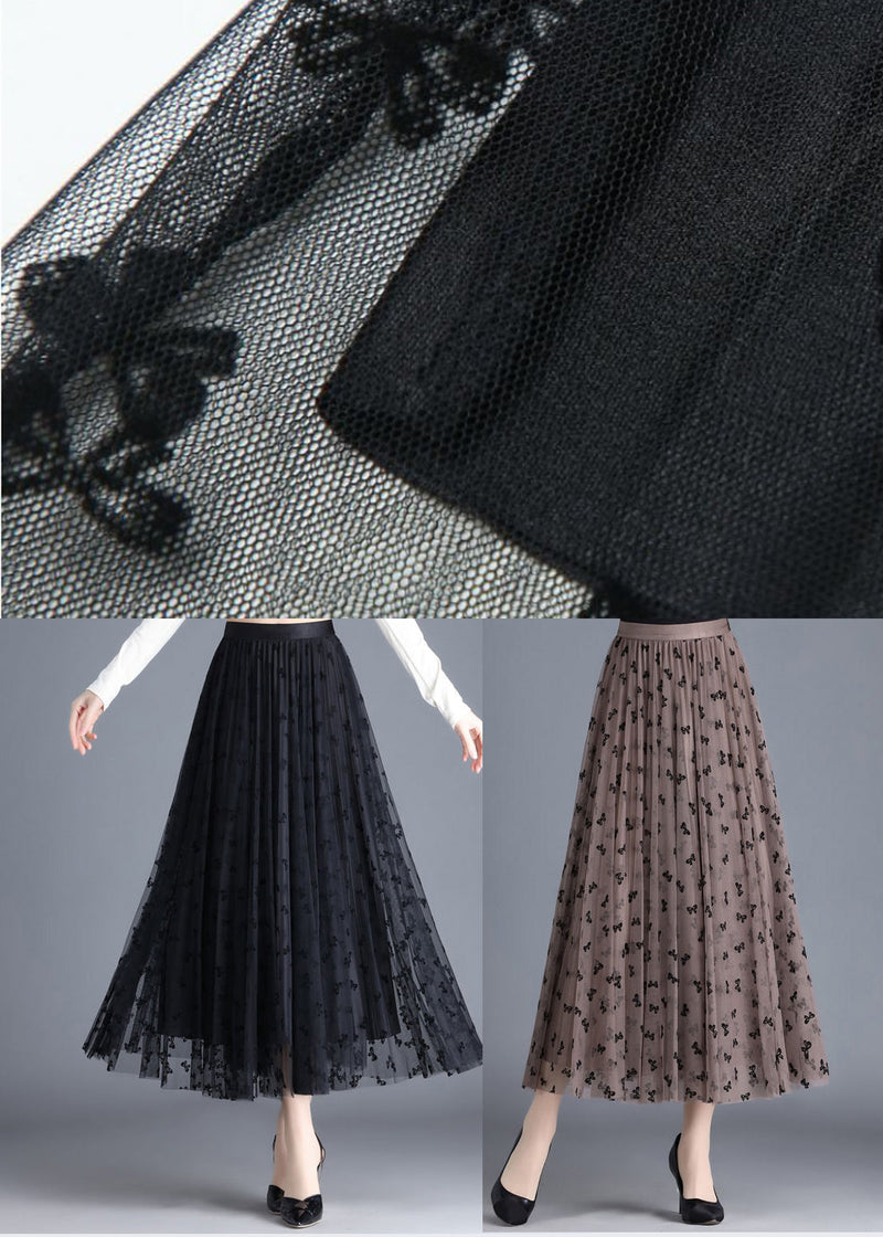 Modern Brown Butterfly Wear on Both Sides Tulle Pleated Skirts Spring