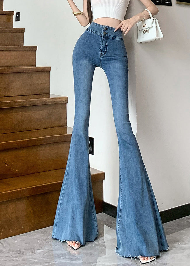 Blue Tummy Control Denim Flare Bottoms Fall