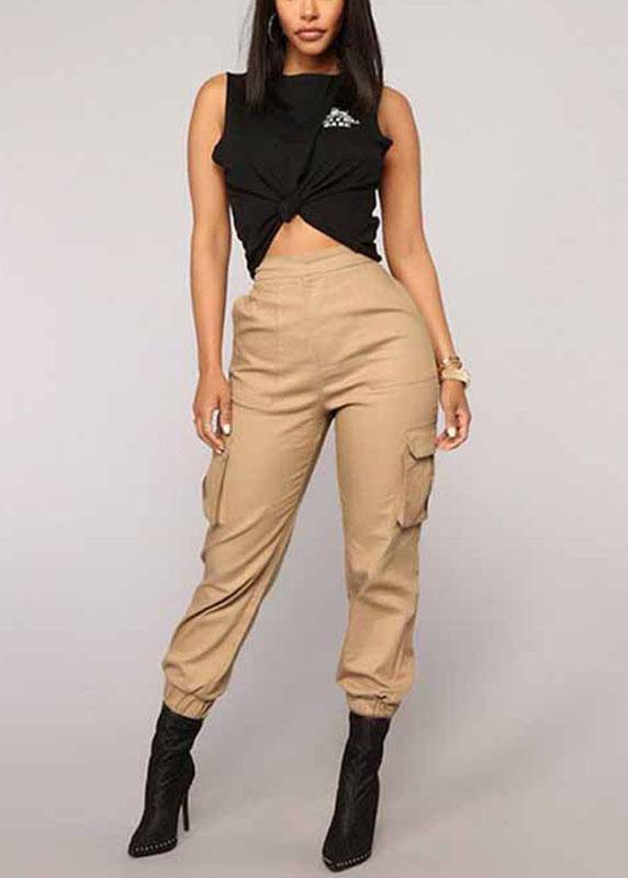 Color High Elastic Waist Harem Pants