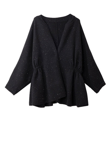 Black Cinched Sequins Knit Loose Coat Winter